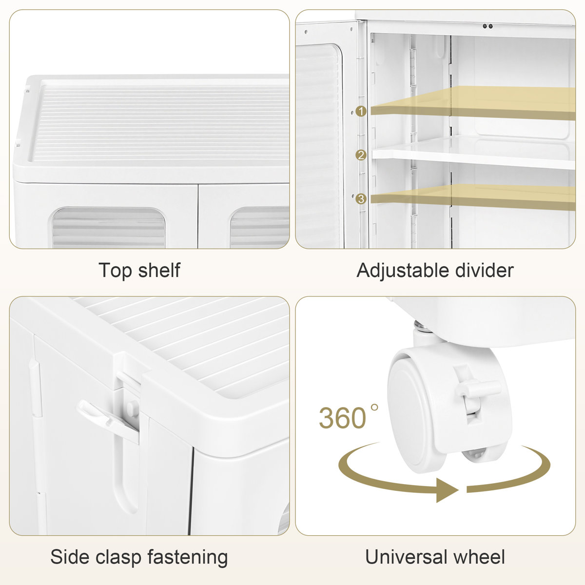 2-Tier Stackable Storage Bin With Doors And Adjustable Shelves Rolling Plastic Folding Storage Cabinet Collapsible Closet For Home Dorms Organizer